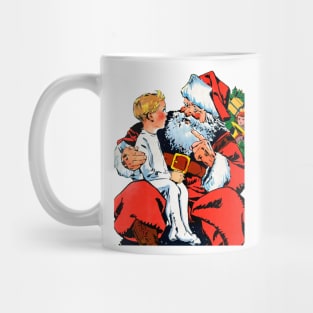 little boy asks Santa Claus for gifts for his merry Christmas Retro Vintage Comic Book Mug